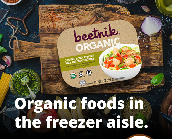 Organic foods in the freezer aisle.