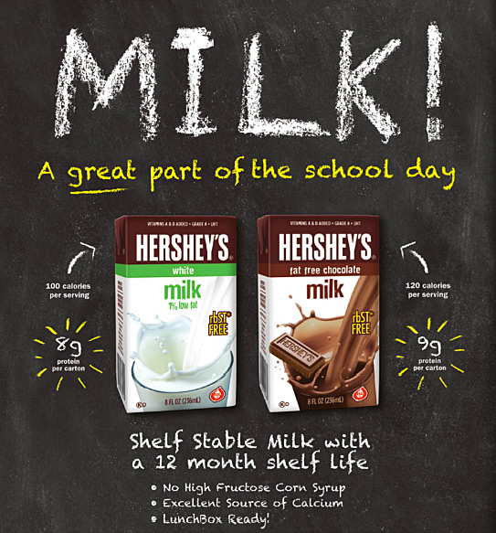 MILK! A great part of the school day. Shelf Stable Milk with a 12 Month Shelf Life: - No High Fructose Corn Syrup - Excellent Source of Calcium - LunchBox Ready!