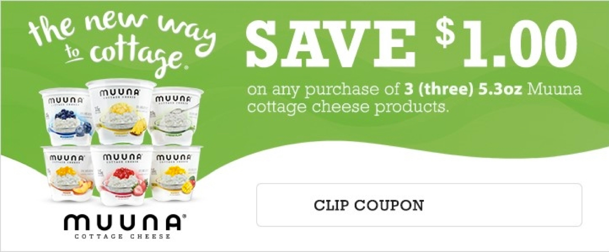 SAVE $1.00 on any purchase of 3 (three) 5.3oz Muuna cottage cheese products - Clip Coupon >>