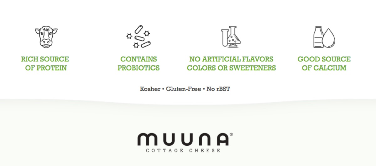 Rich Source of Protein - Contains Probiotics - No Artificial Flavors, Colors, or Sweeteners - Good Source of Calcium - Kosher - Gluten-Free - No rBST | Muuna® Cottage Cheese
