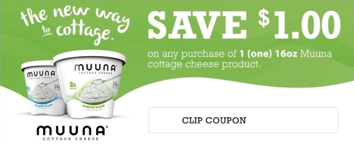SAVE $1.00 on any purchase of 1 (one) 16oz Muuna cottage cheese products - Clip Coupon >>