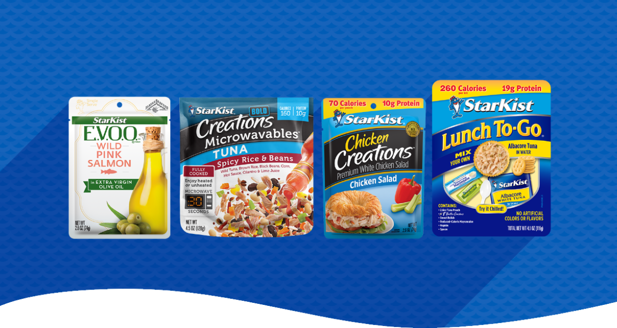 EVOO | WILD PINK SALMON | Creations Microwavables | starkist | Chicken Creations | starkist | Lunch To-Go