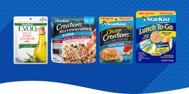 EVOO | WILD PINK SALMON | Creatinos Microwavables | starkist | Chicken Creations | starkist | Lunch To-Go